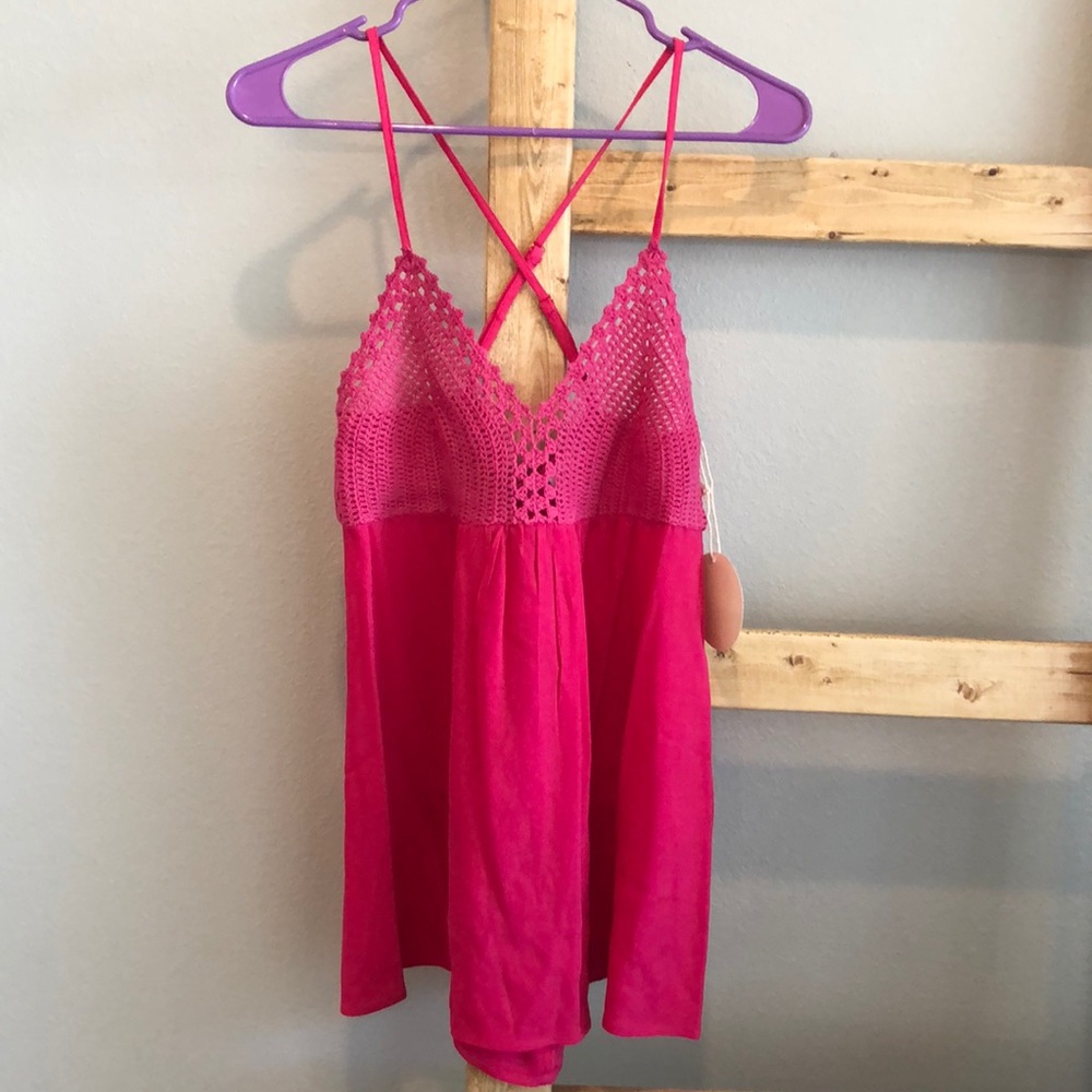 Hot pink crochet tank size large